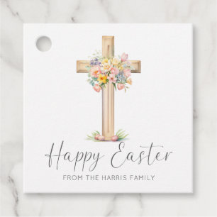 Happy Easter Cross Floral Favour Tags