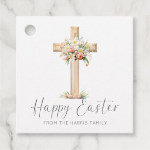 Happy Easter Cross Floral Favour Tags
