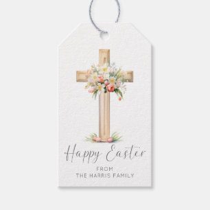 Happy Easter Cross Floral Gift Tags