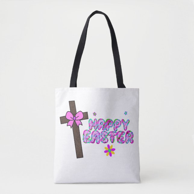 happy easter cross tote bag (Front)