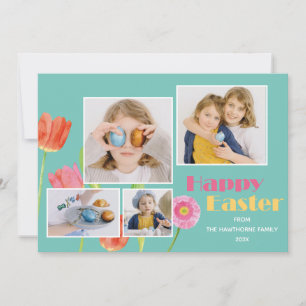 "Happy Easter" Custom 4 Photo modern floral Holiday Card