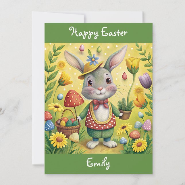 Happy Easter Customisable Bunny First Easter  Holiday Card (Front)