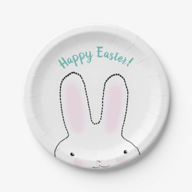 Happy Easter Customise text Easter Bunny cute  Paper Plate (Front)