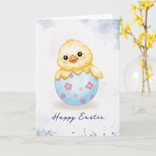 Happy Easter Cute Baby Chick Watercolor  Card