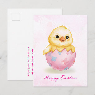 Happy Easter Cute Baby Chick Watercolor Greeting  Postcard
