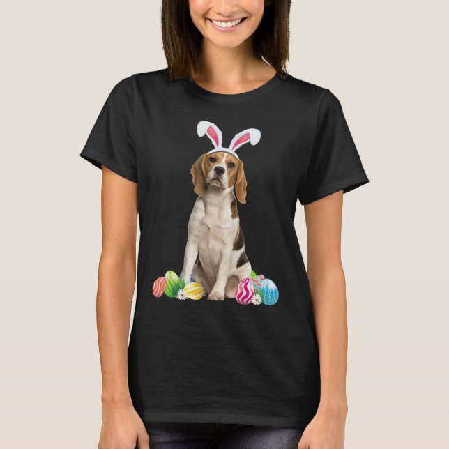 Happy Easter Cute Beagle Bunny Dog  Easter T-Shirt (Front)