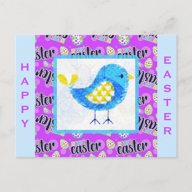 Happy Easter Cute Blue Chick Postcard (Front)