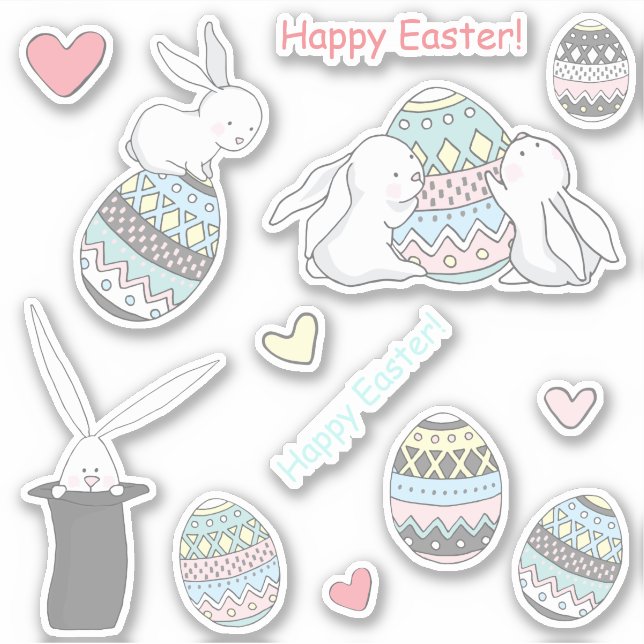 Happy Easter! Cute Bunnies and Easter Eggs (Front)
