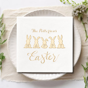 Happy Easter Cute Bunnies Personalised Name Foil Napkins