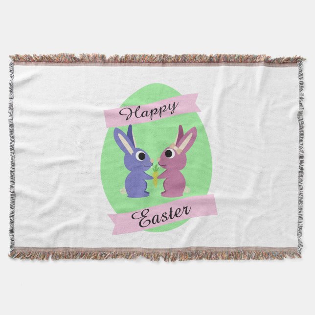 Happy Easter! Cute bunnies Throw Blanket (Front)