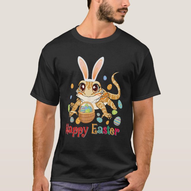 Happy Easter Cute Bunny Bearded Dragon Easter Eggs T-Shirt (Front)