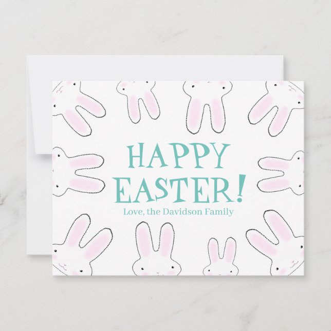 Happy Easter cute bunny bunnies custom text fun Holiday Card (Front)