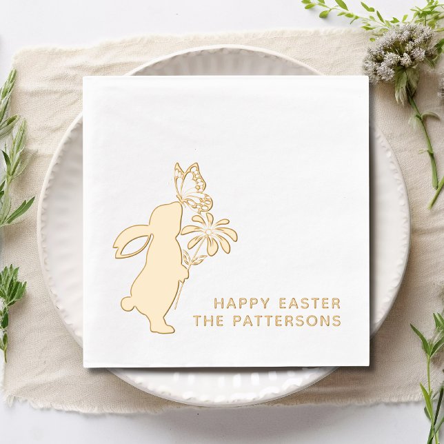 Happy Easter Cute Bunny Butterfly Personalised Foil Napkins (Creator Uploaded)
