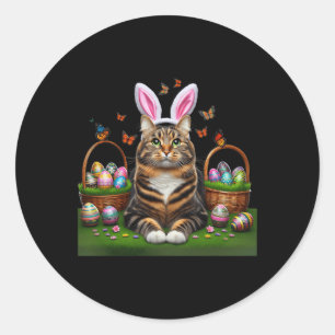 Happy Easter Cute Bunny Cat Eggs Basket Easter Cat Classic Round Sticker