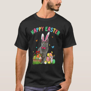 Happy Easter Cute Bunny Cat With Easter Eggs Baske T-Shirt