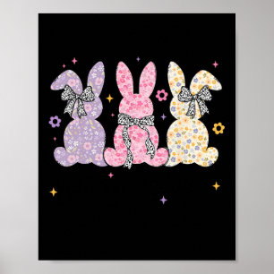 Happy Easter Cute Bunny Coquette Bow Women Kids Gi Poster
