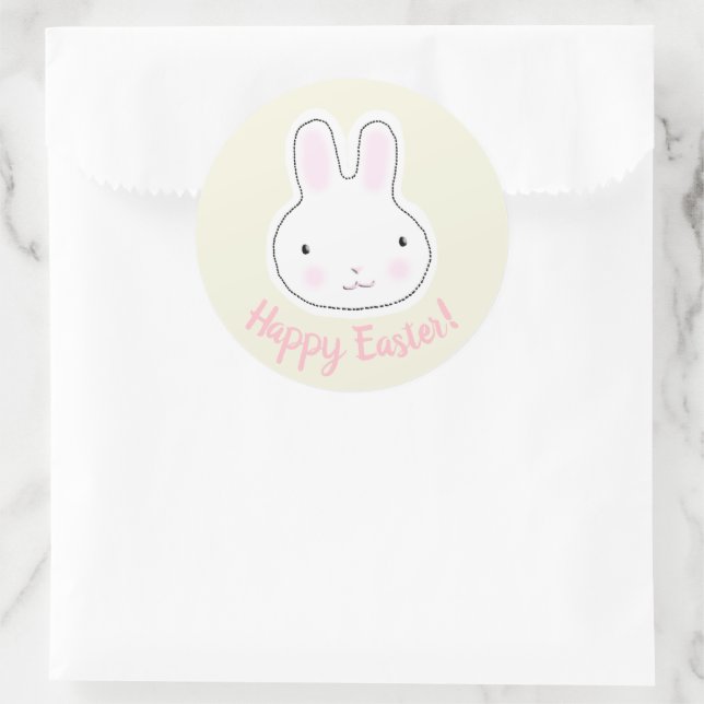 Happy Easter cute bunny custom modern script girly Classic Round Sticker (Bag)