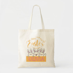 Happy Easter Cute Bunny Custom Name Tote Bag