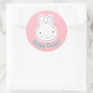 Happy Easter cute bunny custom script pink girly Classic Round Sticker