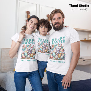 Happy Easter Cute Bunny Customisable Name Family T-Shirt