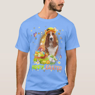 Happy Easter Cute Bunny Dog Basset Hound Eggs Bask T-Shirt