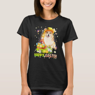 Happy Easter Cute Bunny Dog Corgi Eggs Basket  Dog T-Shirt