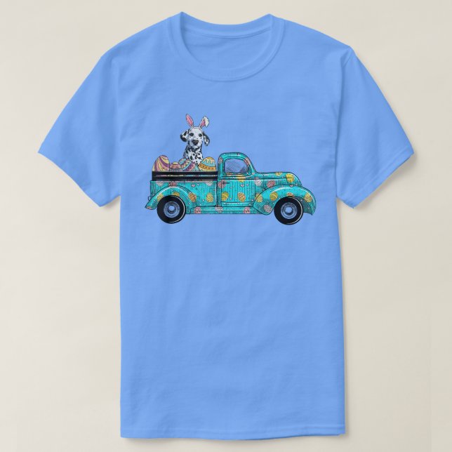Happy Easter Cute Bunny Dog Dalmatian Eggs Old Tru T-Shirt (Design Front)