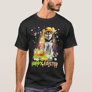 Happy Easter Cute Bunny Dog Husky Eggs Basket Dog T-Shirt