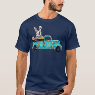 Happy Easter Cute Bunny Dog Husky Eggs Old Truck T-Shirt