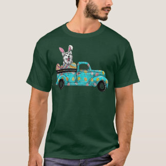 Happy Easter Cute Bunny Dog Husky Eggs Old Truck  T-Shirt