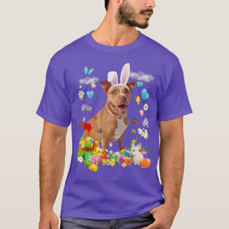 Happy Easter Cute Bunny Dog Pitbull Eggs Basket Fu T-Shirt
