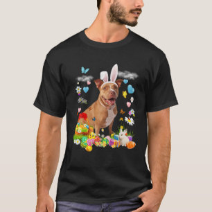 Happy Easter Cute Bunny Dog Pitbull Eggs Basket Fu T-Shirt