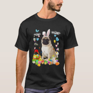 Happy Easter Cute Bunny Dog Pug Eggs Basket Funny T-Shirt