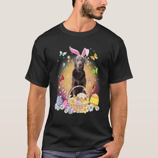Happy Easter Cute Bunny Dog Silver Labrador Eggs B T-Shirt (Front)