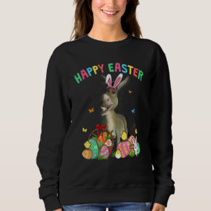 Happy Easter Cute Bunny Donkey With Eggs Basket Ch Sweatshirt
