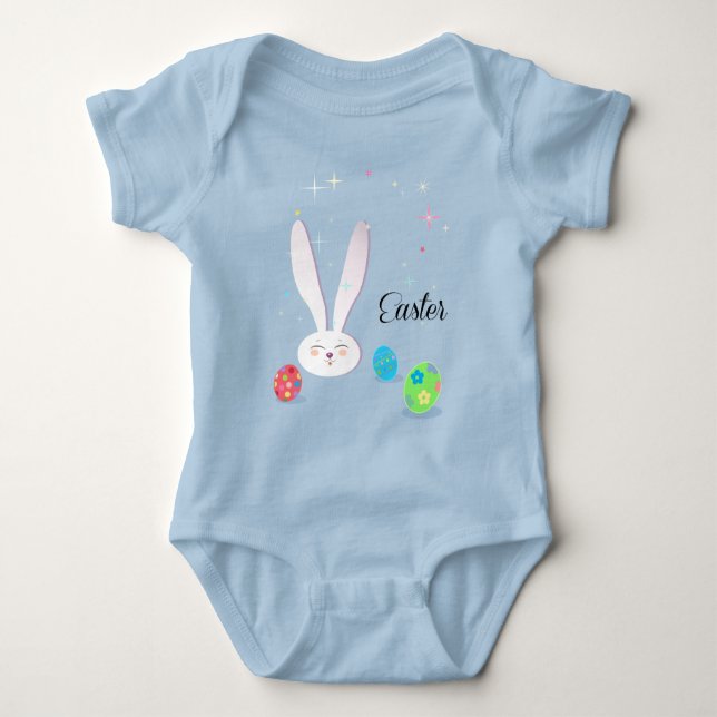 Happy Easter Cute Bunny Easter Eggs Hunt Party Baby Bodysuit (Front)
