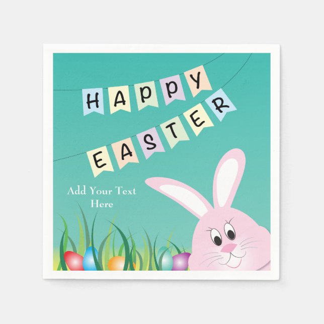 Happy Easter Cute Bunny & Eggs Napkin (Front)