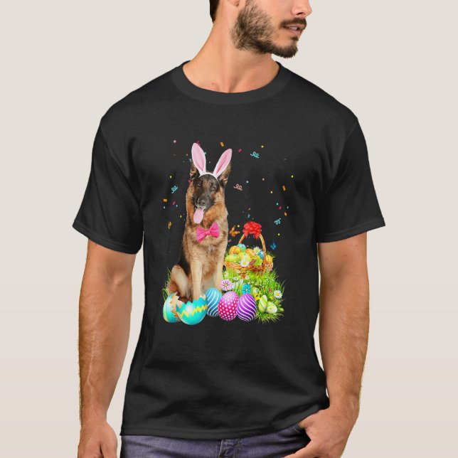 Happy Easter Cute Bunny German Shepherd Eggs Baske T-Shirt (Front)
