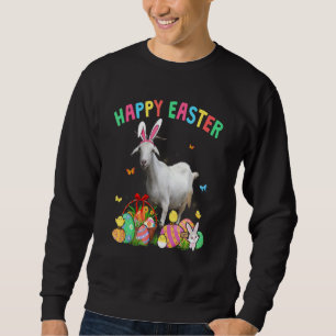 Happy Easter Cute Bunny Goat With Easter Eggs Bask Sweatshirt