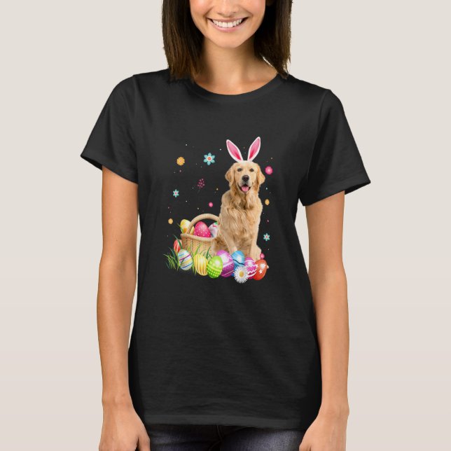 Happy Easter Cute Bunny Golden Retriever Wearing B T-Shirt (Front)