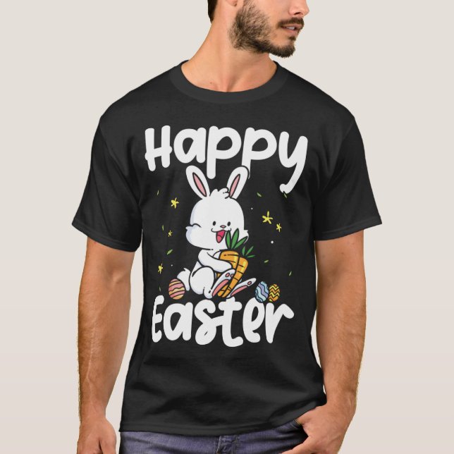 Happy Easter Cute Bunny holding Egg T-Shirt (Front)