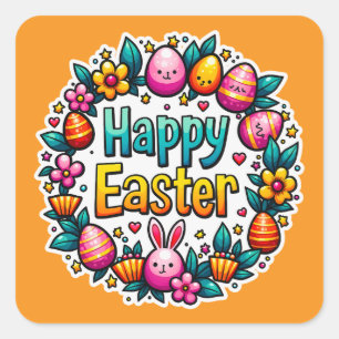 Happy Easter – Cute Bunny Lettering Autocolante Square Sticker