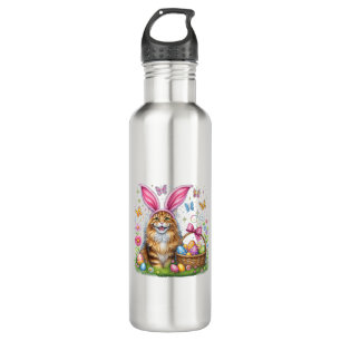 Happy Easter Cute Bunny Maine Coon Cat Easter Eggs 710 Ml Water Bottle