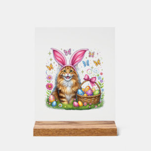 Happy Easter Cute Bunny Maine Coon Cat Easter Eggs Acrylic Sign
