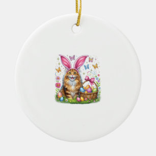 Happy Easter Cute Bunny Maine Coon Cat Easter Eggs Ceramic Tree Decoration