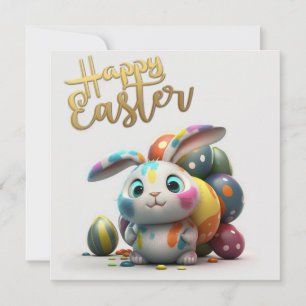 Happy Easter cute bunny painter Holiday Card