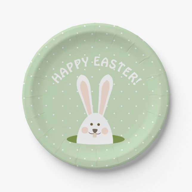 Happy Easter Cute Bunny Paper Plate (Front)
