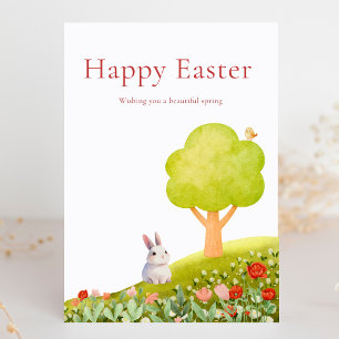 Happy Easter Cute Bunny Pastel Watercolor Spring Holiday Card