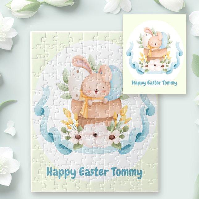 Happy Easter Cute Bunny personalised Jigsaw Puzzle (Happy Easter Cute Bunny personalized Jigsaw Puzzle)