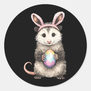 Happy Easter Cute Bunny Possum Holding Easter Eggs Classic Round Sticker